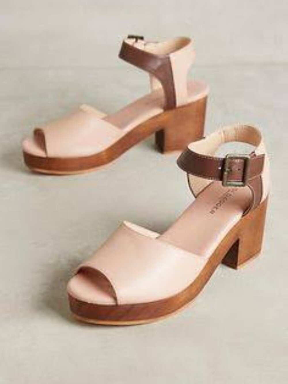 Anthropologie Two-Tone Pink and Brown Platform Clog Sandals